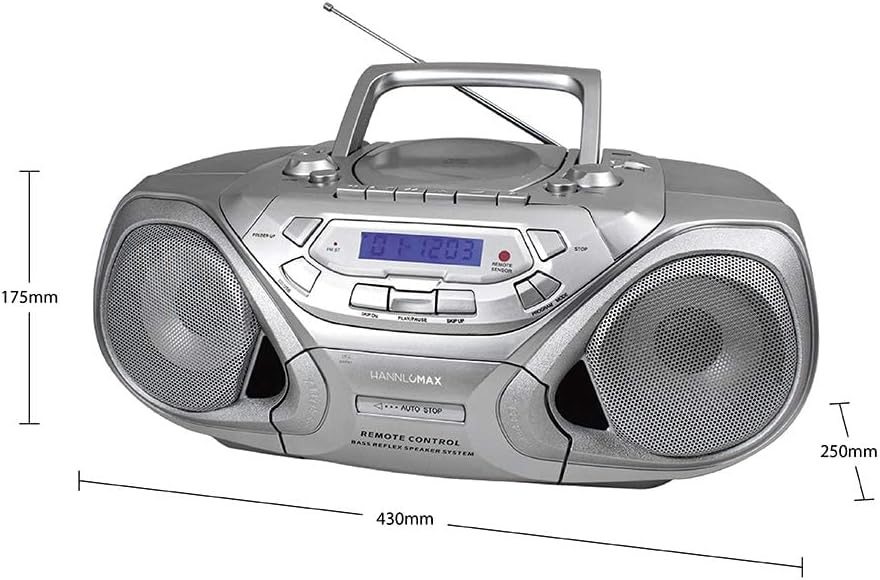 Portable CD/MP3 Player with Cassette Recorder, AM/FM Radio, USB Port, Aux-in, LCD Display (Silver) W3070