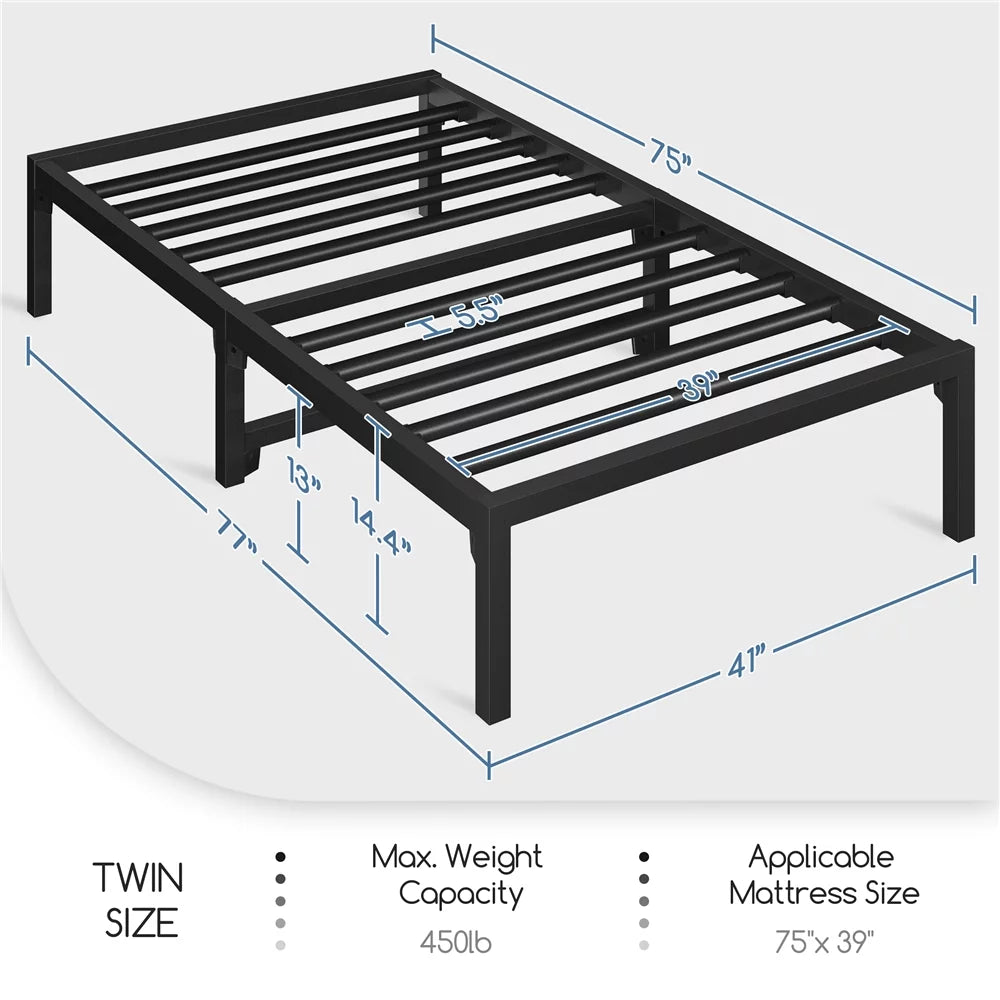 13" Twin Size Black Metal Bed Frame Y751964