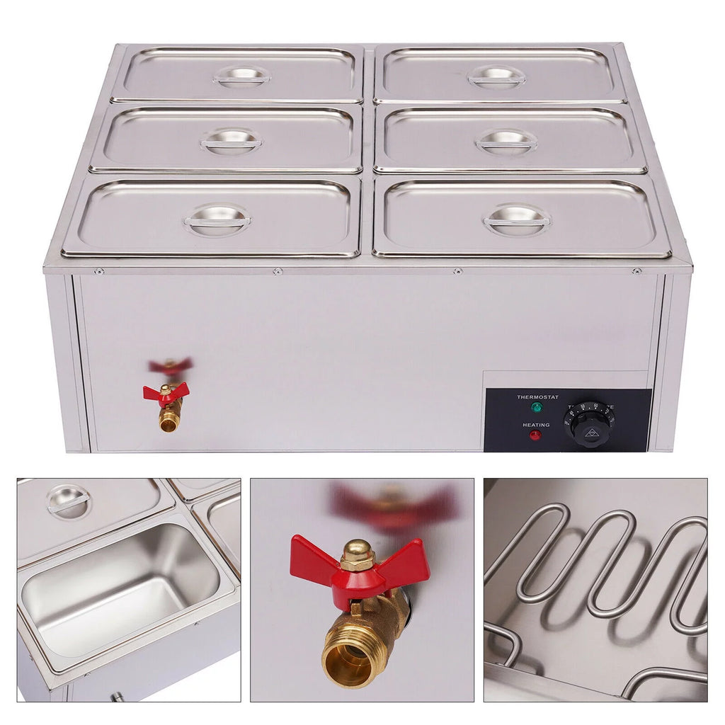 850W 6-Pan Electric Food Warmer with Lid D472