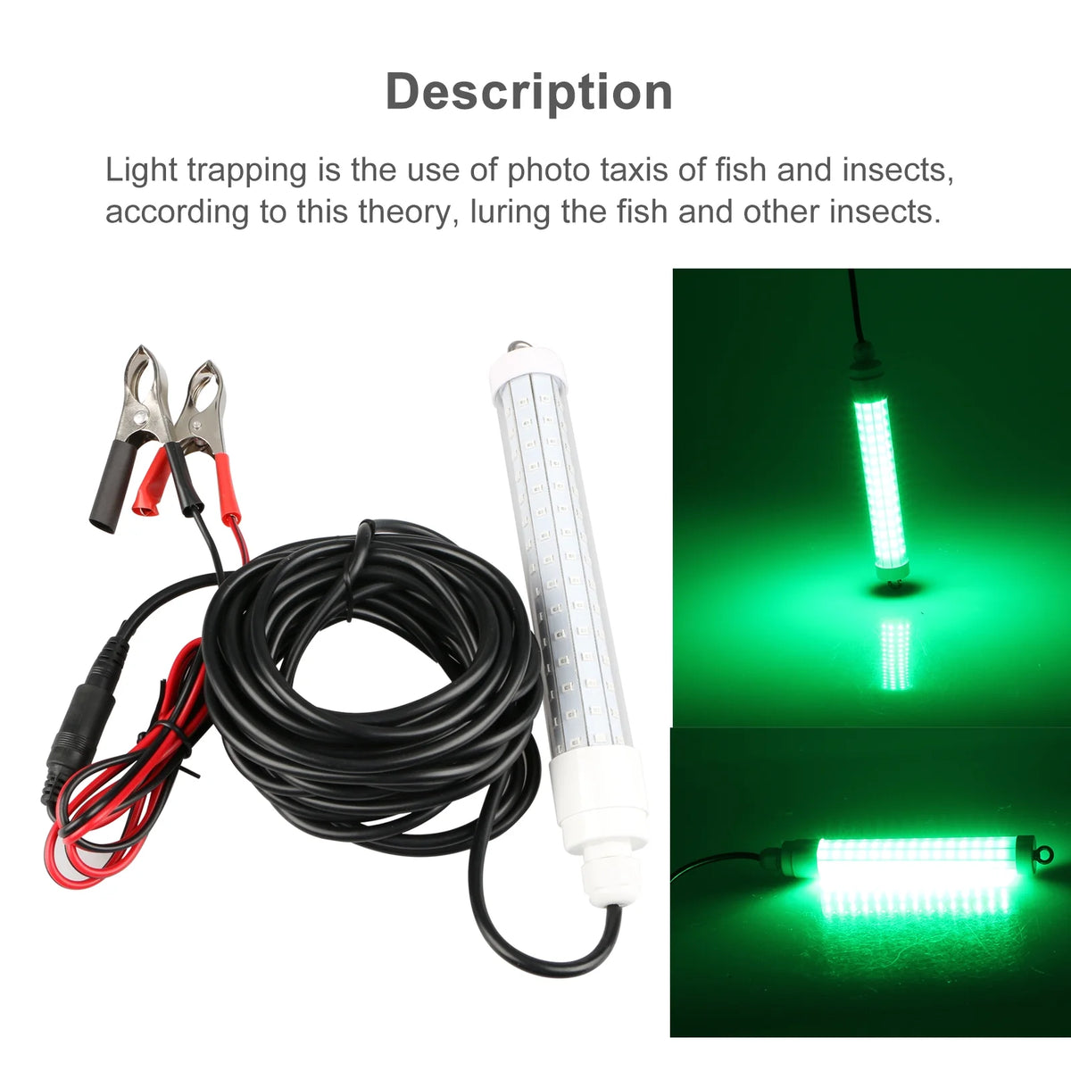 2Pcs Underwater Night Fishing Light, 12V 10.5W 120LED 1000 Lumen Green Submersible Fishing Light Z26877