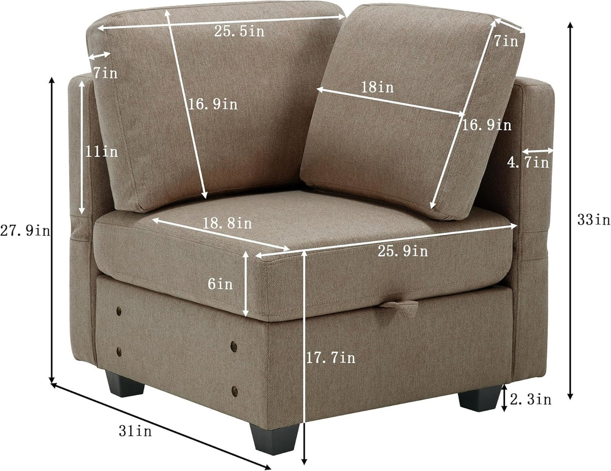 Brown Reversible Modular Sectional Sofa with Chaise and Storage G74445