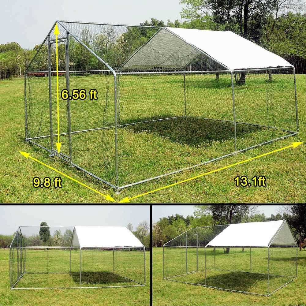 Large Walk-in Metal Chicken Coop with Waterproof Cover O8145