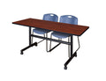 Cherry Flip Top Mobile Training Table with 2 Stack Chairs D424
