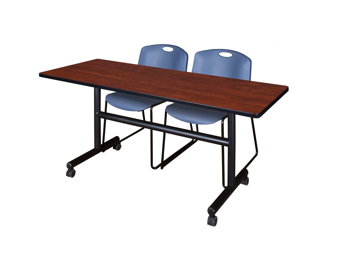 Cherry Flip Top Mobile Training Table with 2 Stack Chairs D424