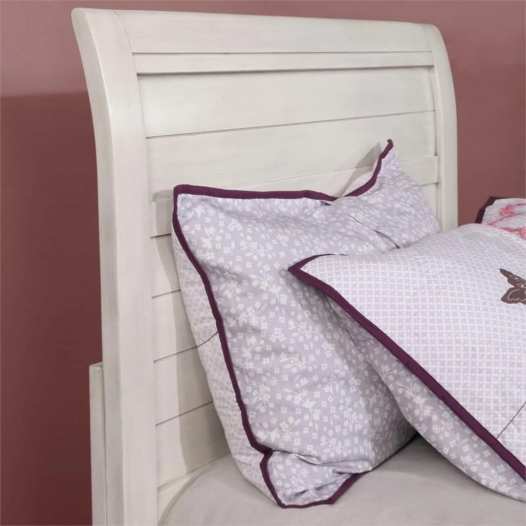 White Wood Full Bed with Curved Headboard A6539
