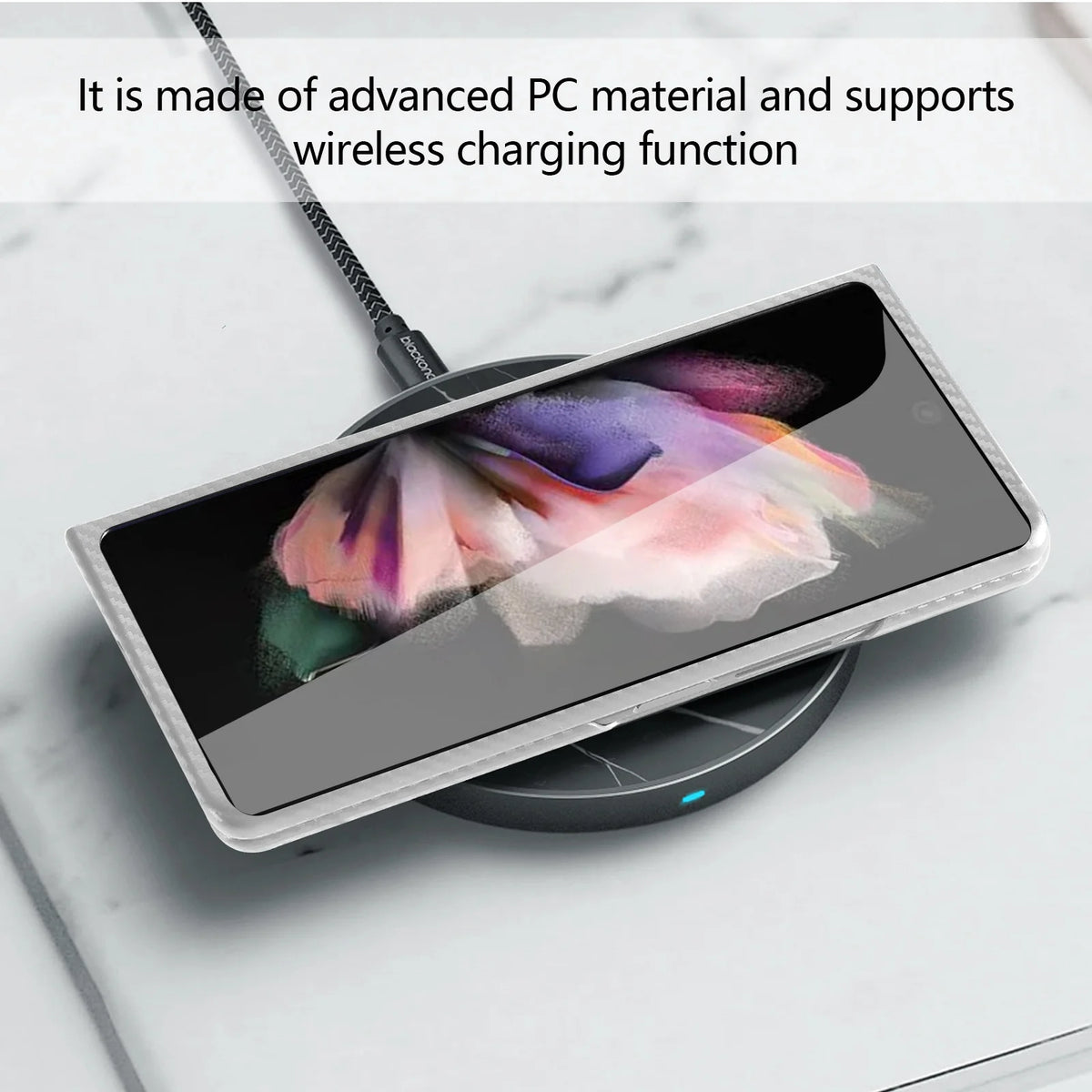 White Carbon Fiber Slim Case with Hidden Kickstand for Samsung Galaxy Z Fold 4 T594