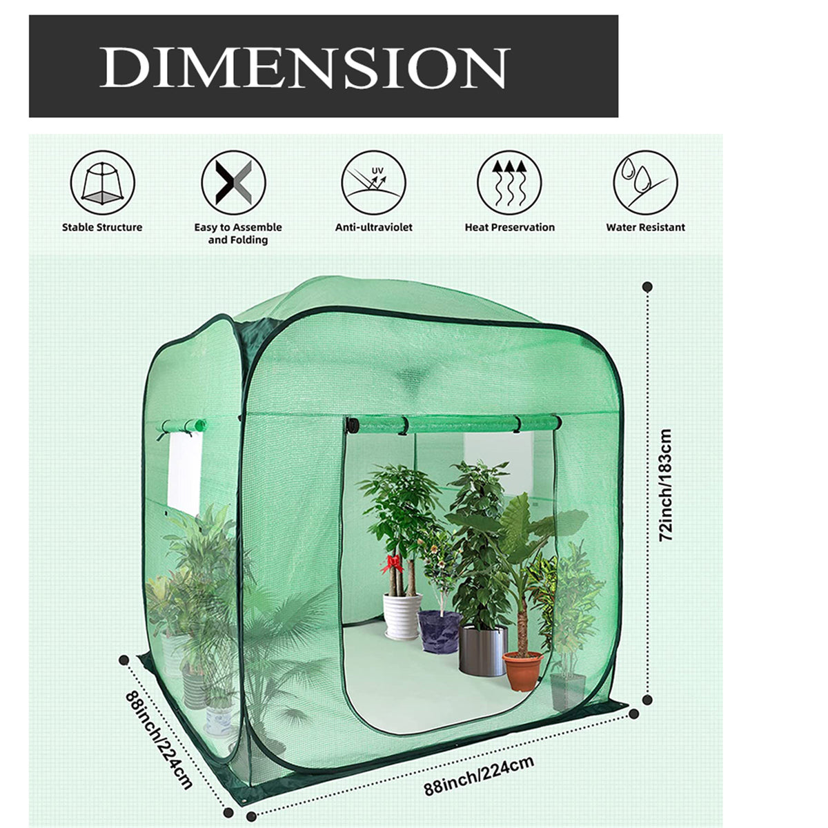 Pop-Up Plant Greenhouse with Roll-up Zipper Entry Doors and Windows P669