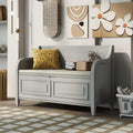 Rustic Storage Bench with Backrest and Hidden Storage, Gray Wash+Beige S6317