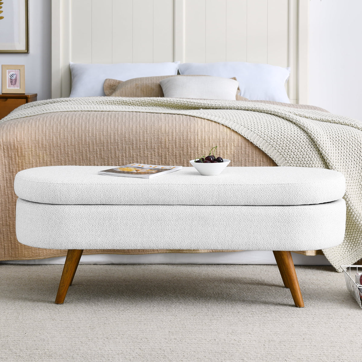 Oval Storage Bench with Rubber Wood Legs C3363