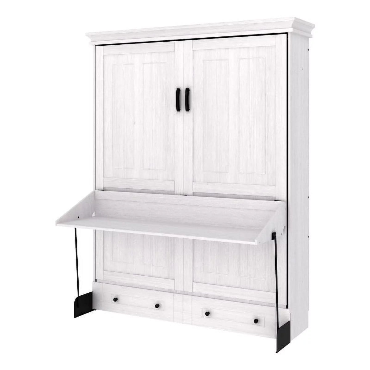 Queen Solid Wood Murphy Wall Desk Bed in White D538353