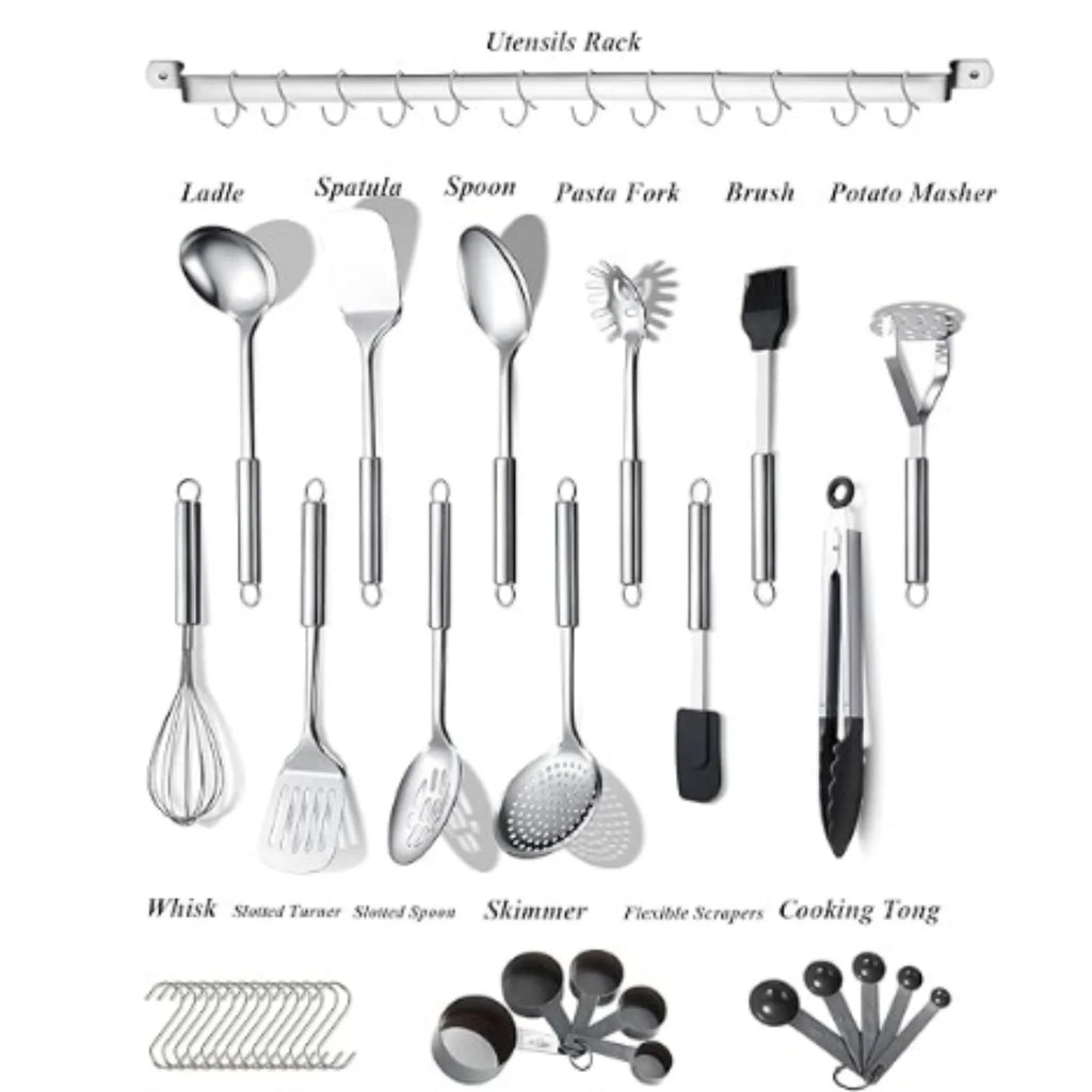 38 Piece Stainless Steel Kitchen Utensil Set with Utensil Holder Rack P36121