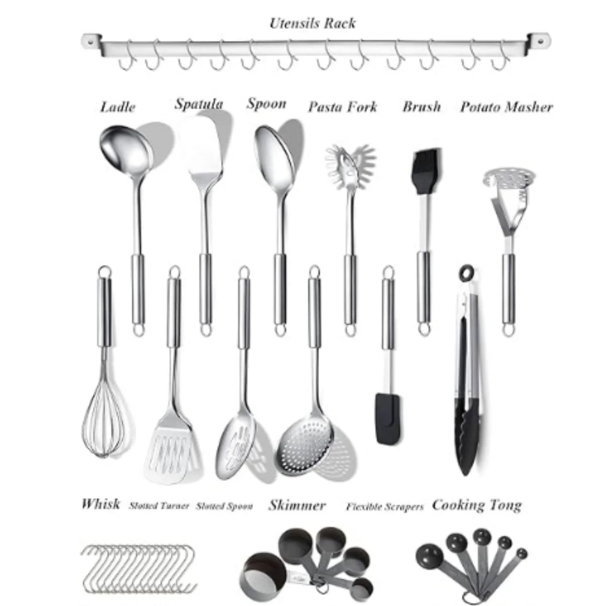 38 Piece Stainless Steel Kitchen Utensil Set with Utensil Holder Rack P36121