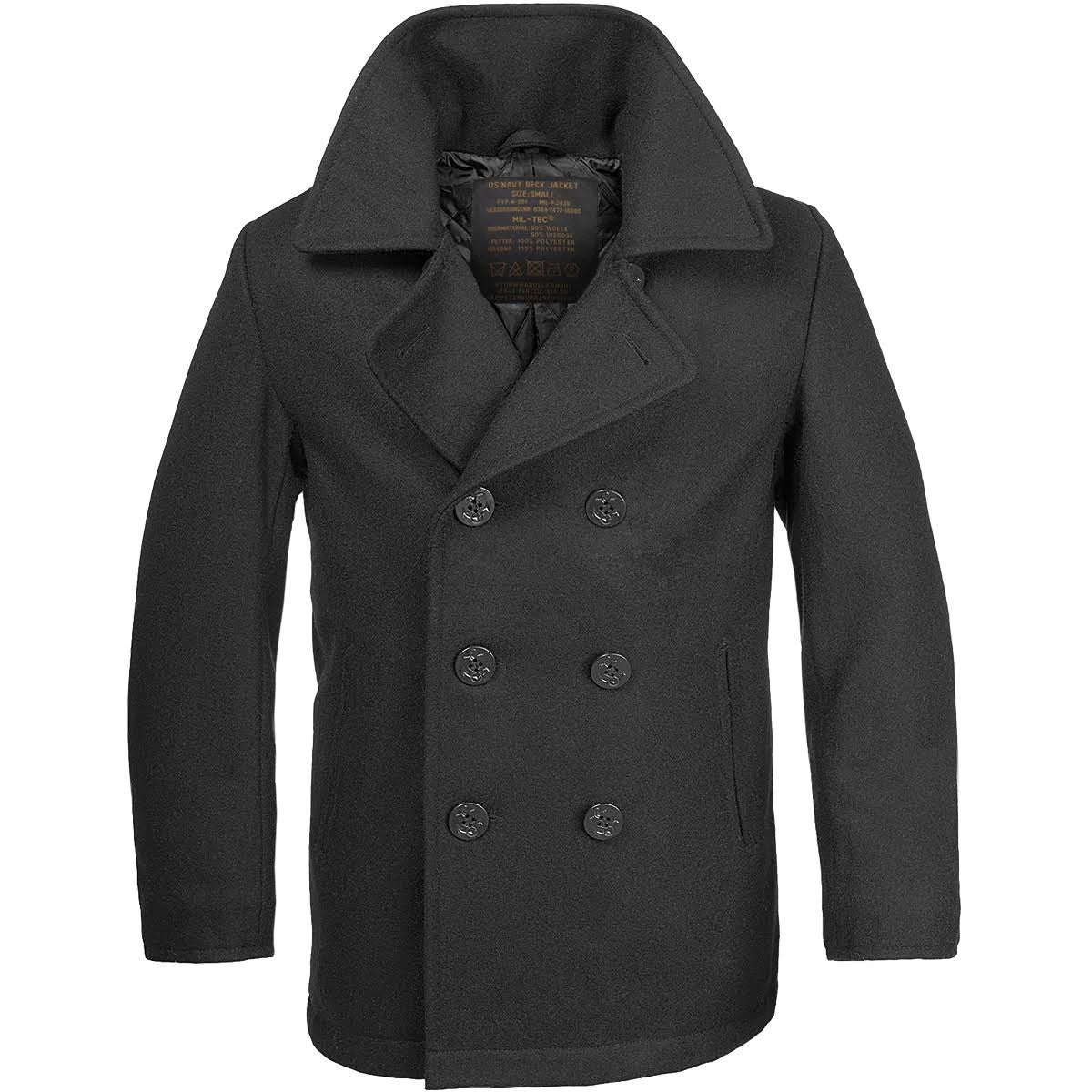 Black Size 4XL Pea Coat V780