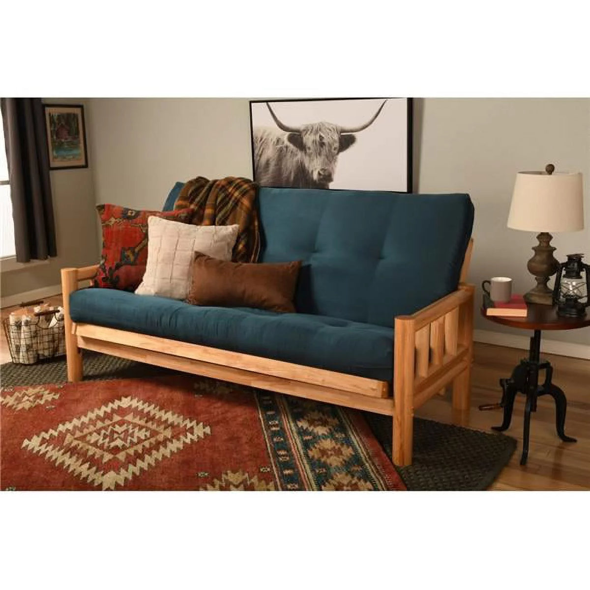 Natural Futon Frame with Suede Navy Mattress Full Size N183784