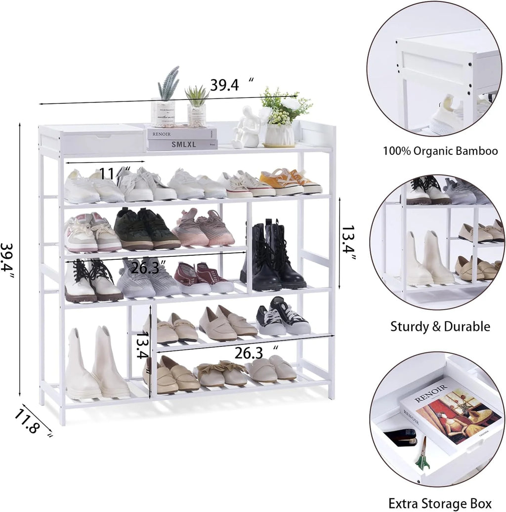 6-Tier Bamboo Shoe Organizer with Storage Box Q354253
