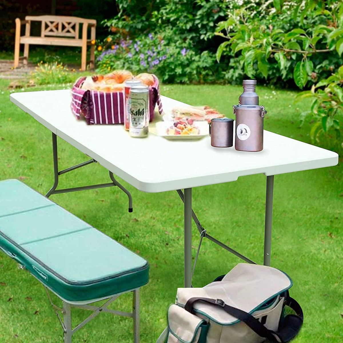 White 4ft Folding Plastic Dining Table with Handle V58075
