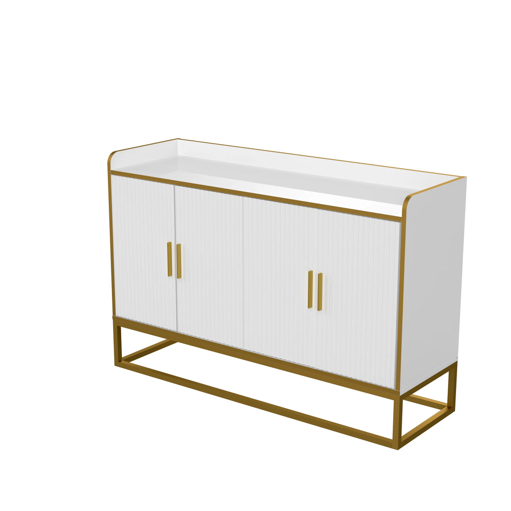 White Gloss Storage Cabinet with Metal Legs E5849