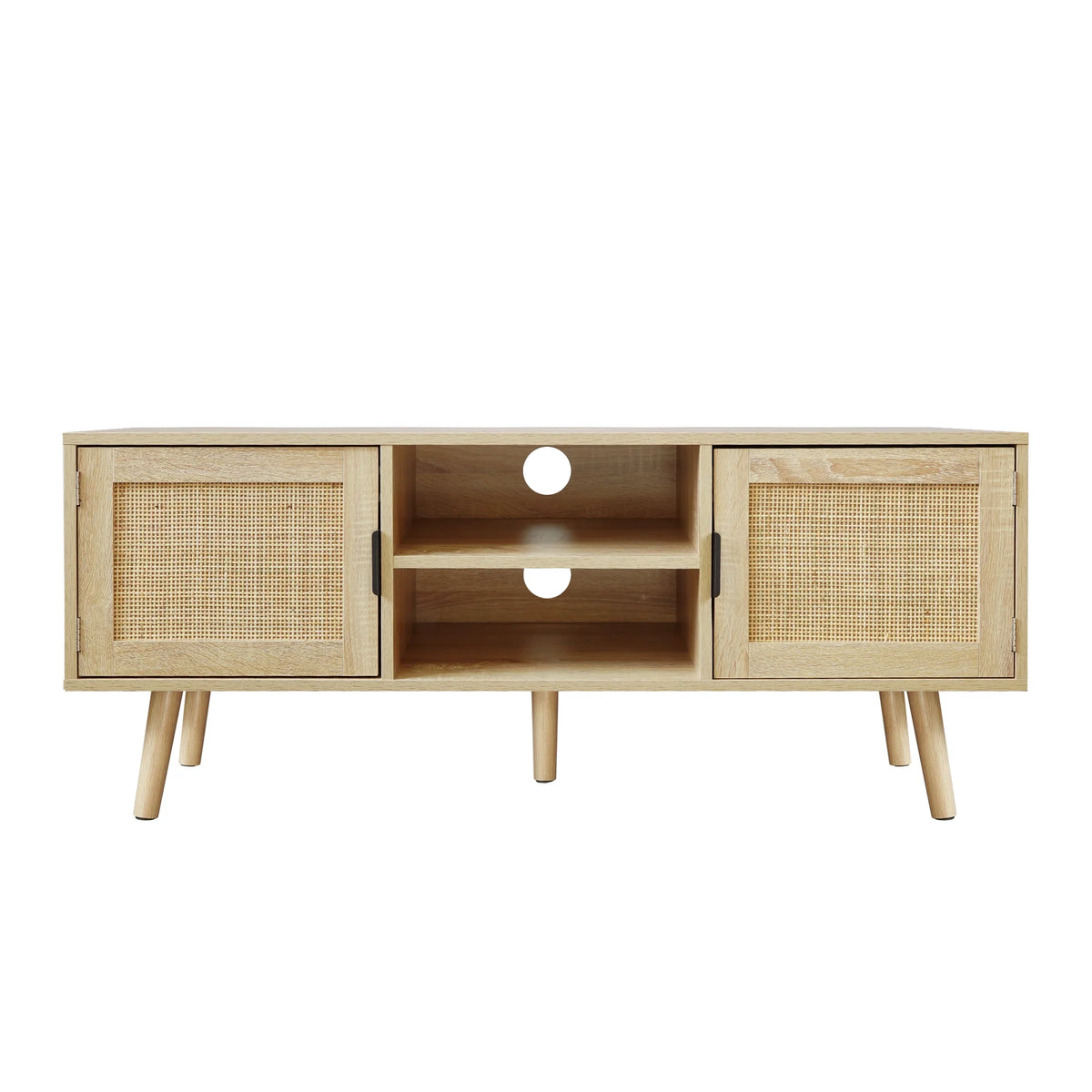 Farmhouse Wood TV Stand for 55 Inch TV with 2 Rattan Doors F270827