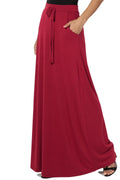 Women's PLUS Drawstring Waist Pocket Drapey Jersey A-Line Long Maxi Skirt A4455