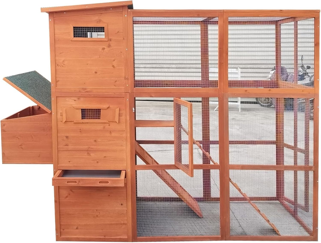 90.6" Wood Chicken Coop Hen House Nesting Box Run Cleaning Tray Z4232