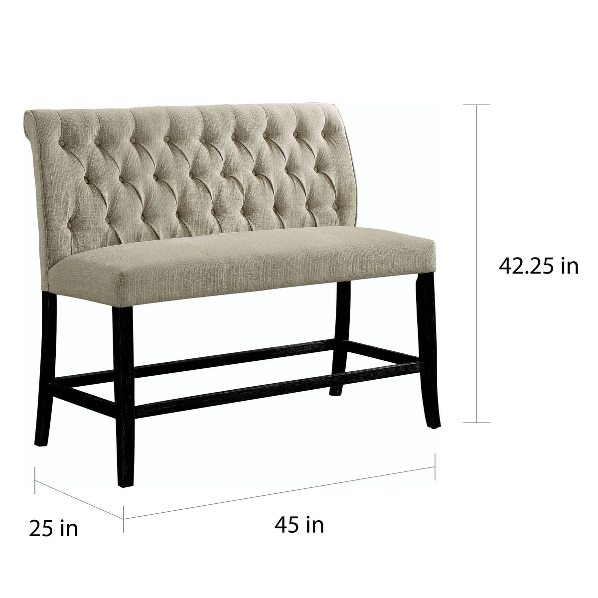 Ivory Button Tufted Chenille Counter Height 2-Seater Bench Y5758