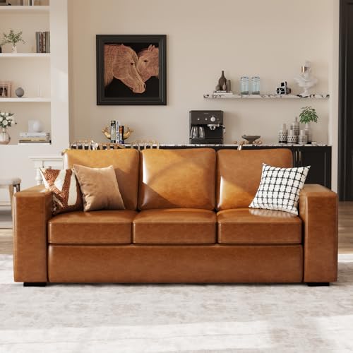 Brown Faux Leather 3 Seater Sofa Set of 2 O9969