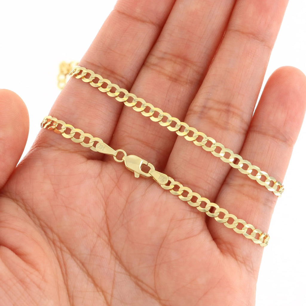 14k Yellow Gold 4mm Solid Cuban Curb Link Chain Bracelet O183
