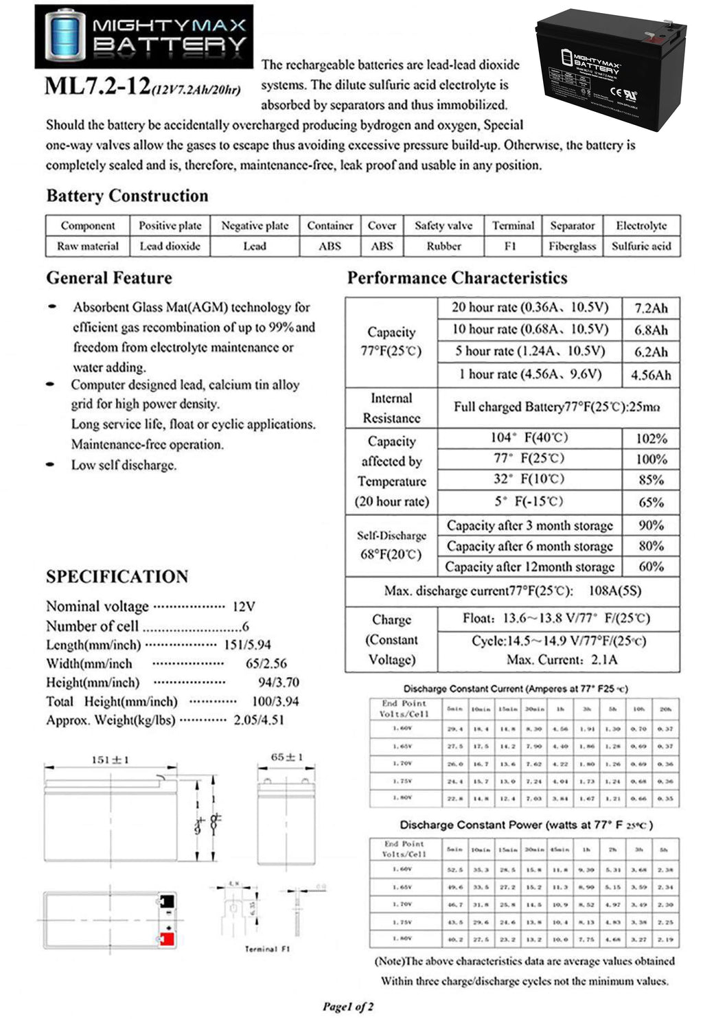 12 Volt 7 Ah Sealed Lead-acid Battery X62792