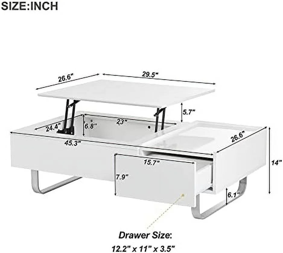 45.3 Inch Lift Top Coffee Table with Hidden Compartment and Drawer W7057