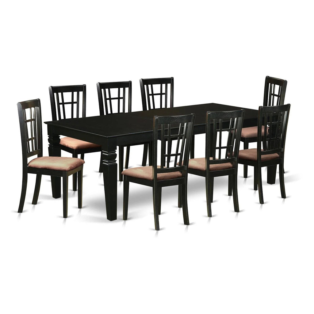 9 Pc Black Dining Room Set with Dining Table and 8 Linen Dining Chairs S251211