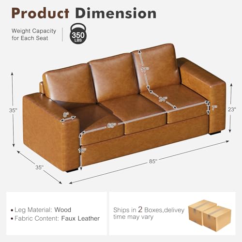 Brown Faux Leather 3 Seater Sofa Set of 2 O9969