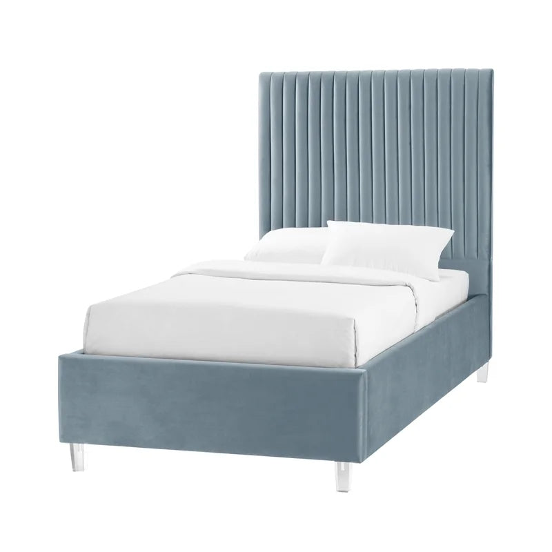 Velvet Full Platform Bed Slate Blue H70127