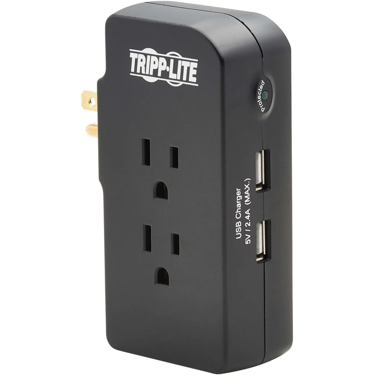 3-Outlet Surge Protector 2 USB Charging Ports Black E912