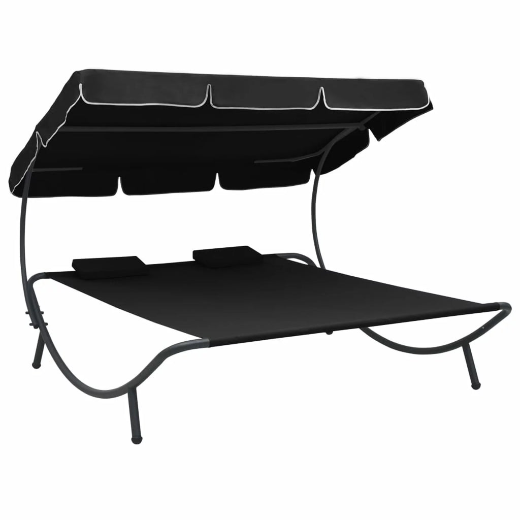 Patio Lounge Bed with Canopy and Pillows Oxford Fabric Steel Frame L586361