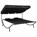 Patio Lounge Bed with Canopy and Pillows Oxford Fabric Steel Frame L586361