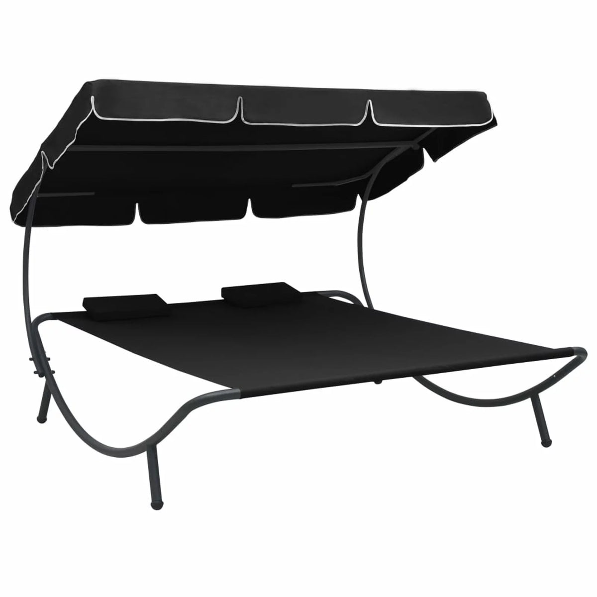 Patio Lounge Bed with Canopy and Pillows Oxford Fabric Steel Frame L586361