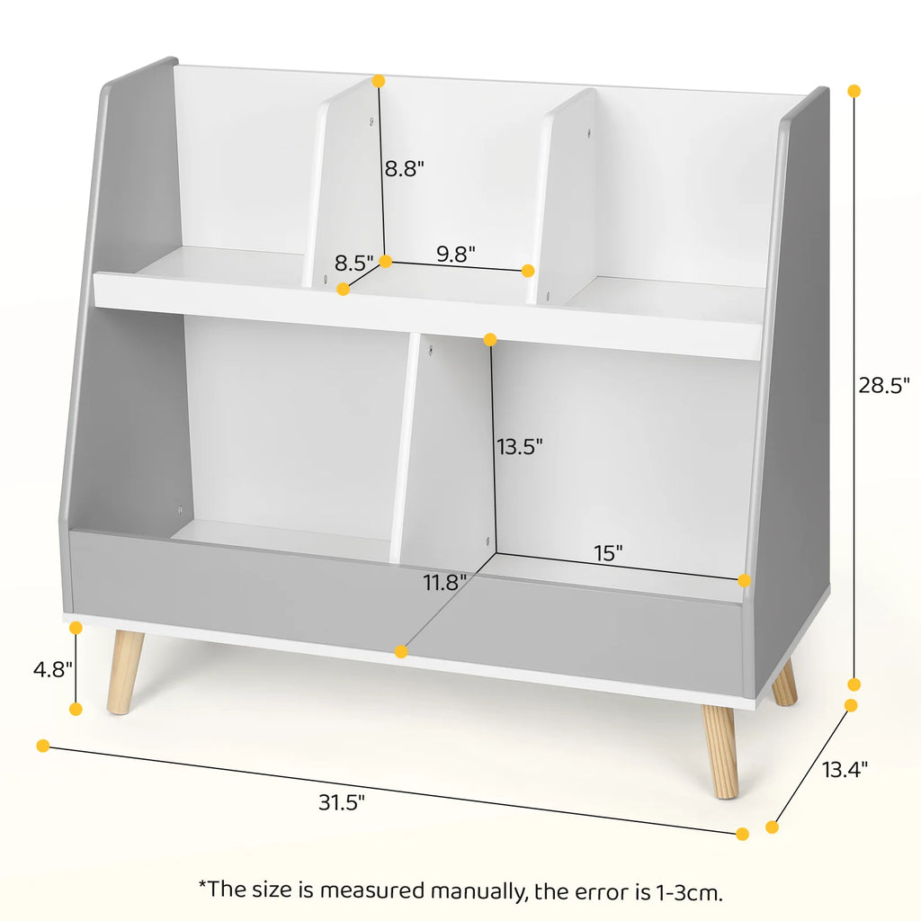 Kids Bookshelf with 3 Removable Toy Bins and 4 Tier Display Stand White L62811