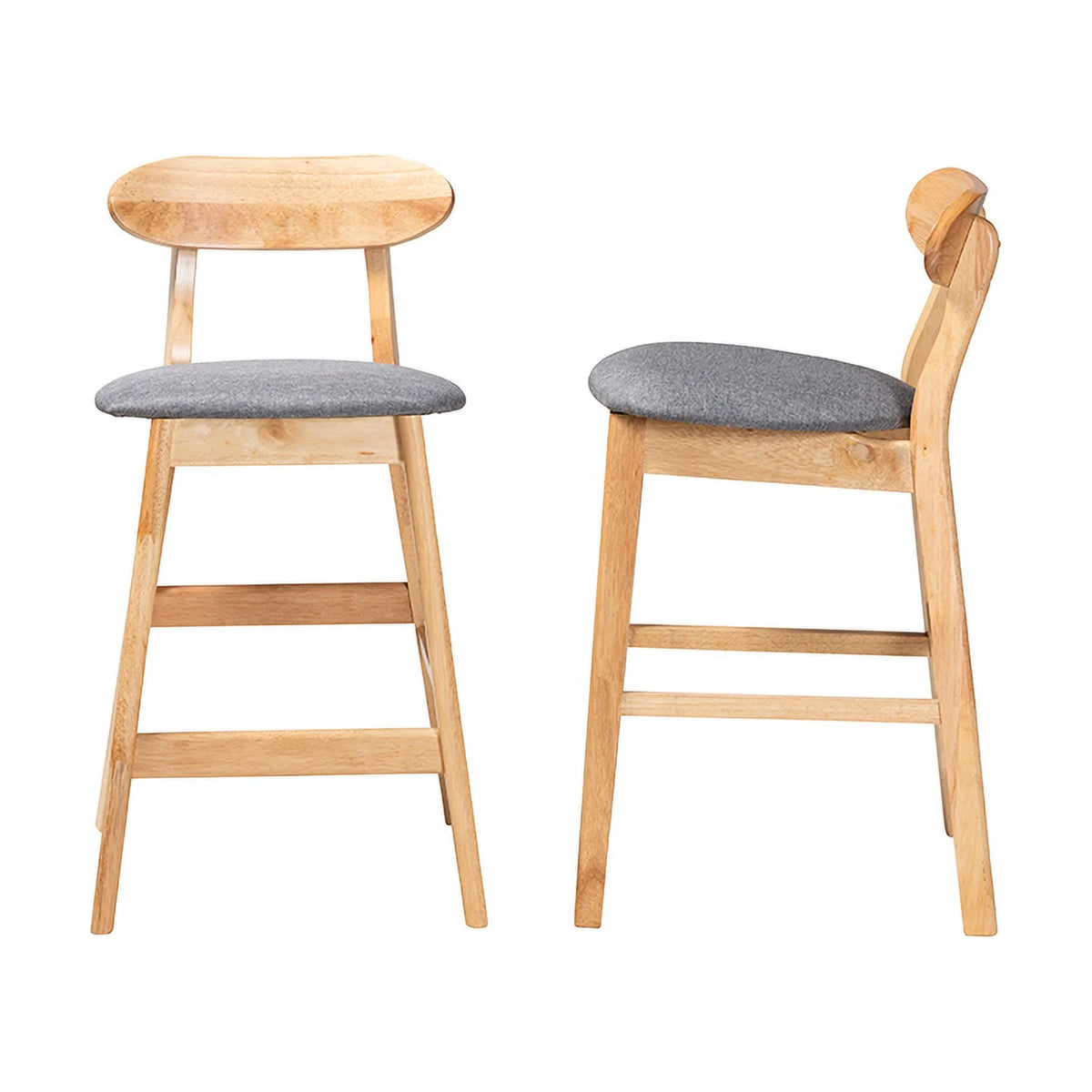 Grey Fabric and Natural Brown Wood 2-Piece Counter Stool Set C39694