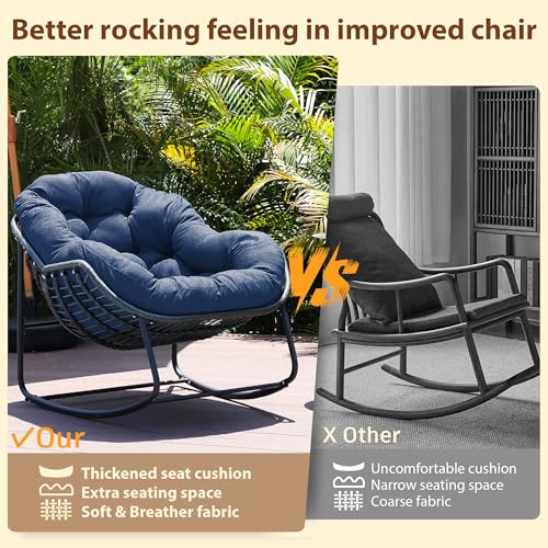 Beige Oversized Wicker Rocking Chair with Cushion D95418