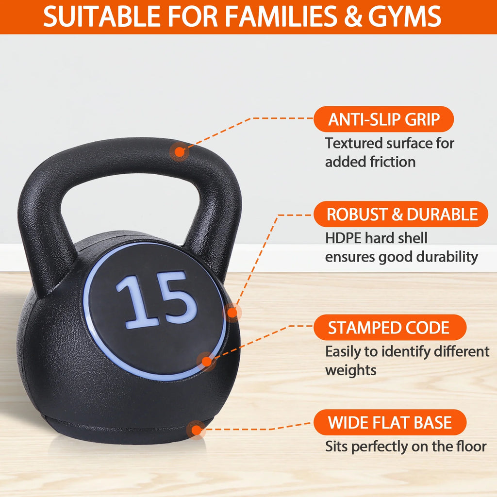 3 Piece 5lb 10lb 15lb Kettlebell Set with Storage Rack A83901