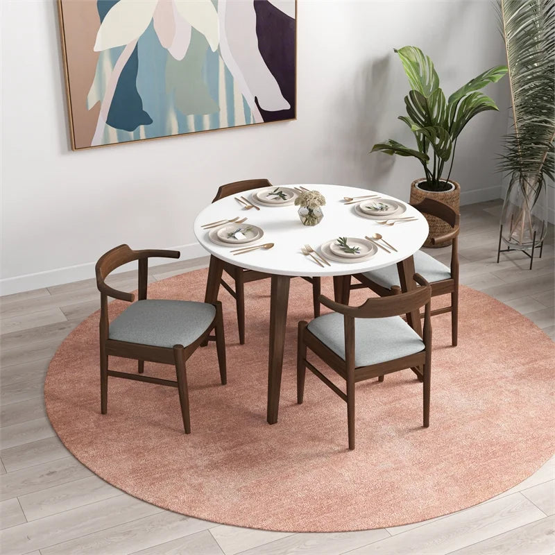 White Solid Wood Dining Table and Chairs for 4 U598799