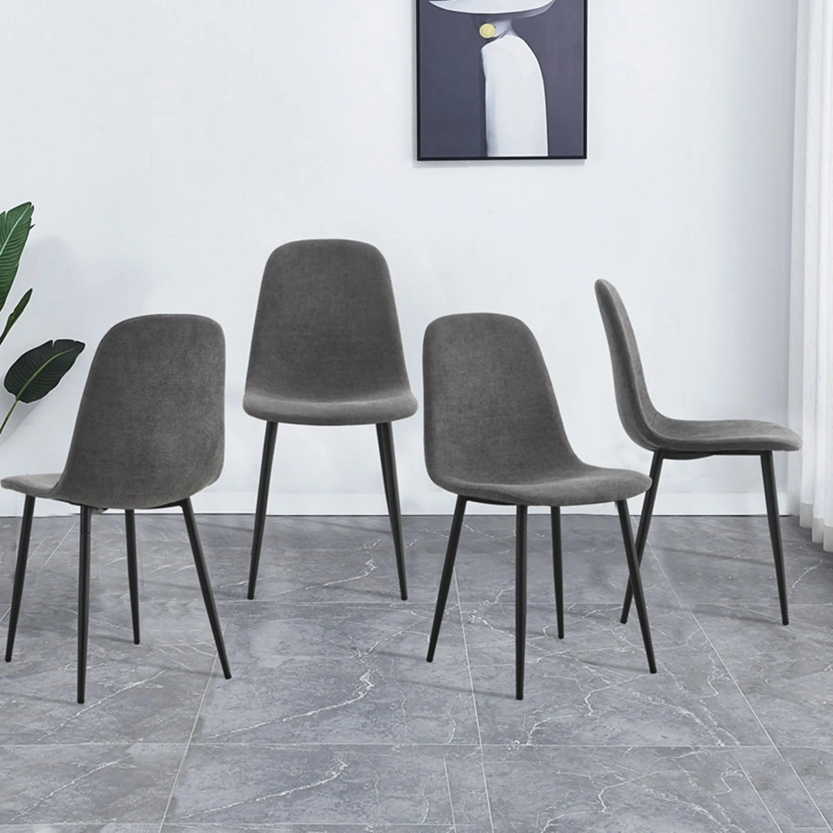 Dining Chairs Set of 4 Upholstered Side Chairs with Suede Fabric Cushion Seat and Metal Legs, Dark Gray Q1578