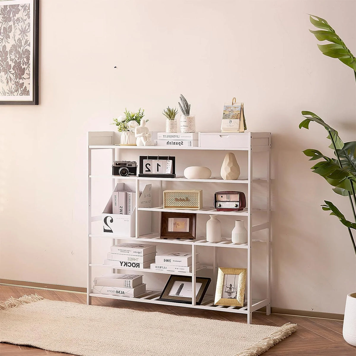 6-Tier Bamboo Shoe Organizer with Storage Box Q354253