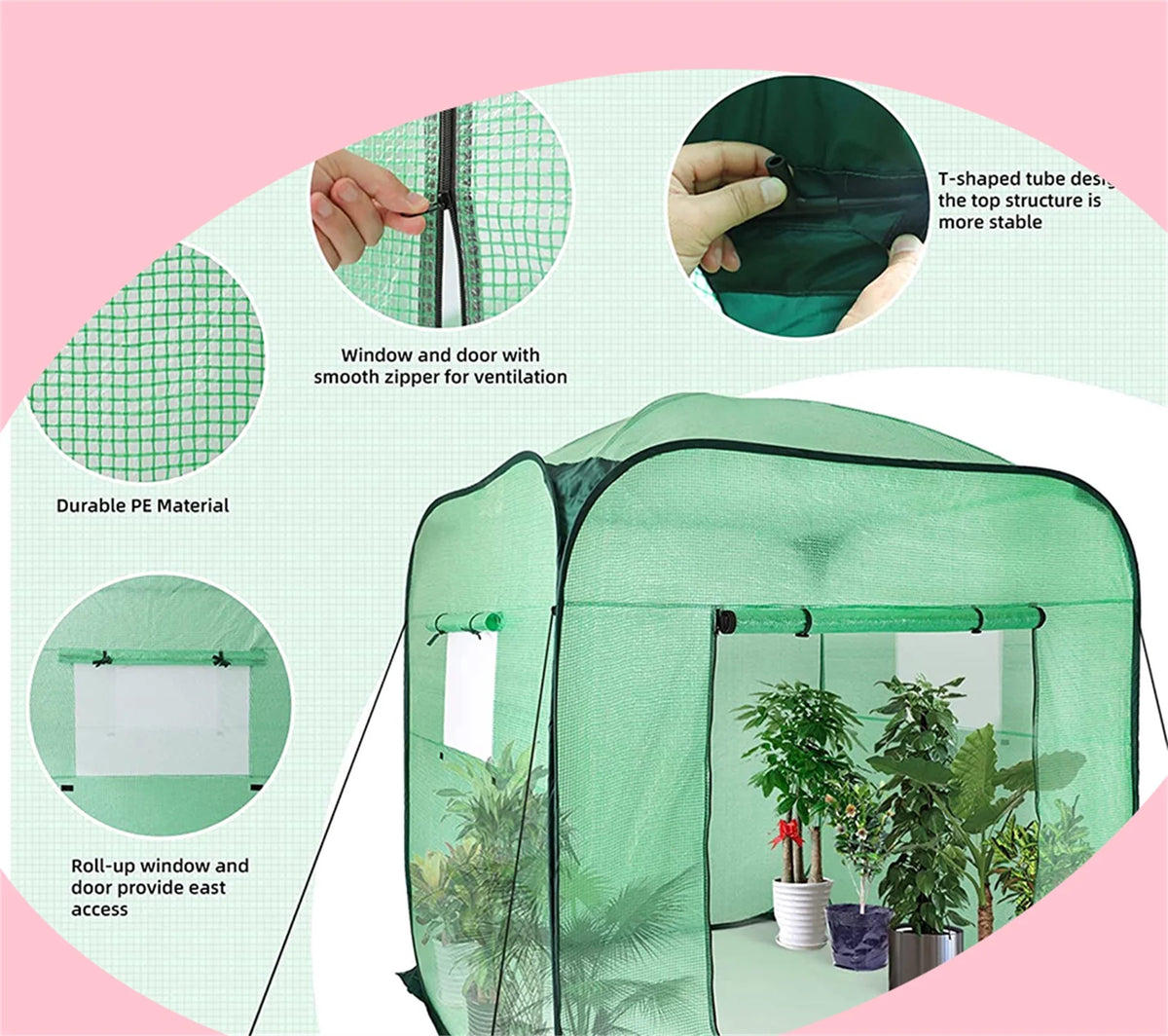 Pop-Up Plant Greenhouse with Roll-up Zipper Entry Doors and Windows P669