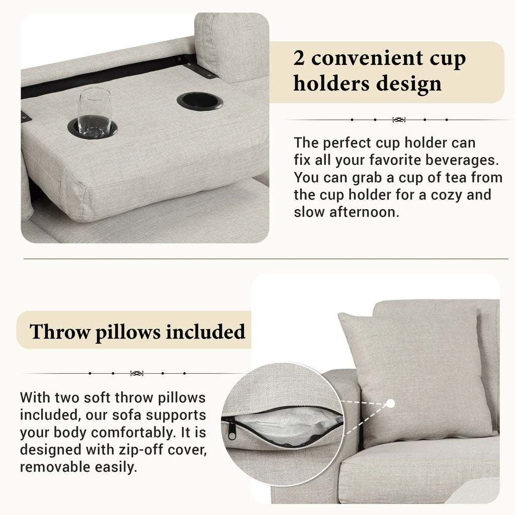 Light Gray Sectional Sofa with Storage Ottoman and Cup Holder D522