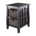 Dark Brown Espresso Side Table with Two Foldable Baskets O7017