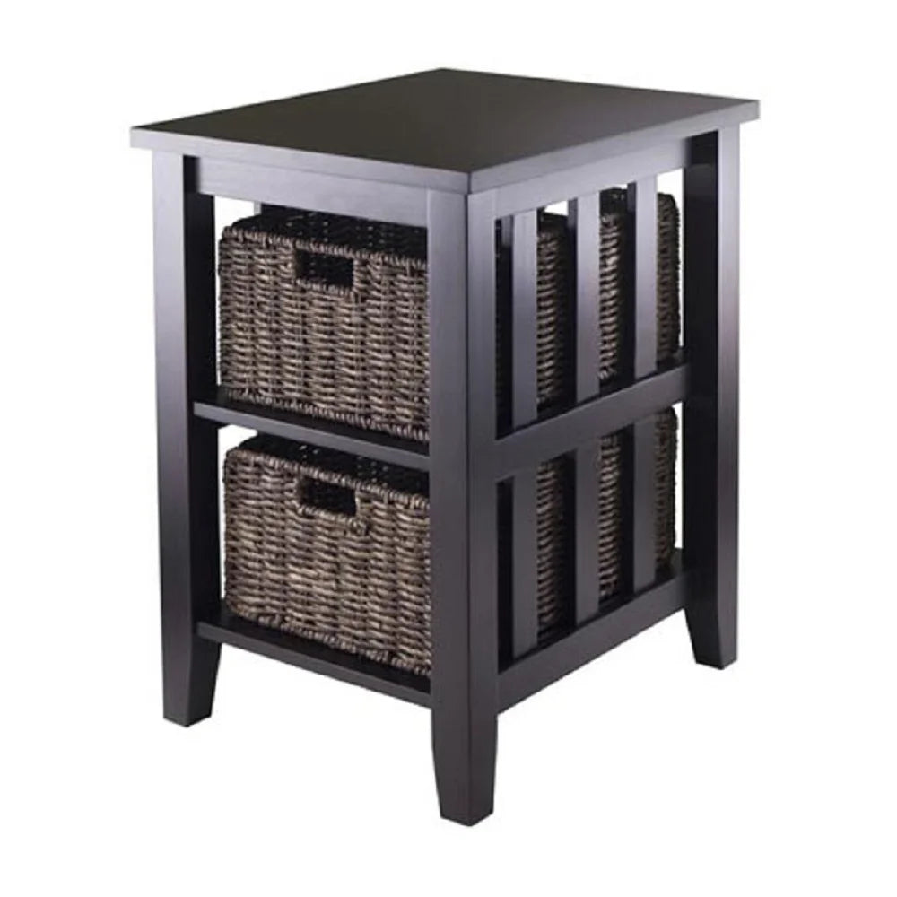 Dark Brown Espresso Side Table with Two Foldable Baskets O7017