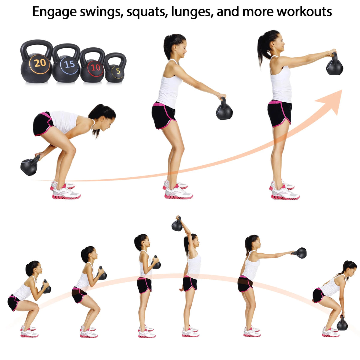 3 Piece 5lb 10lb 15lb Kettlebell Set with Storage Rack A83901