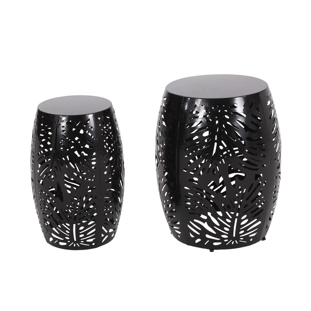 Black Metal Outdoor Side Tables, Set of 2 D6749