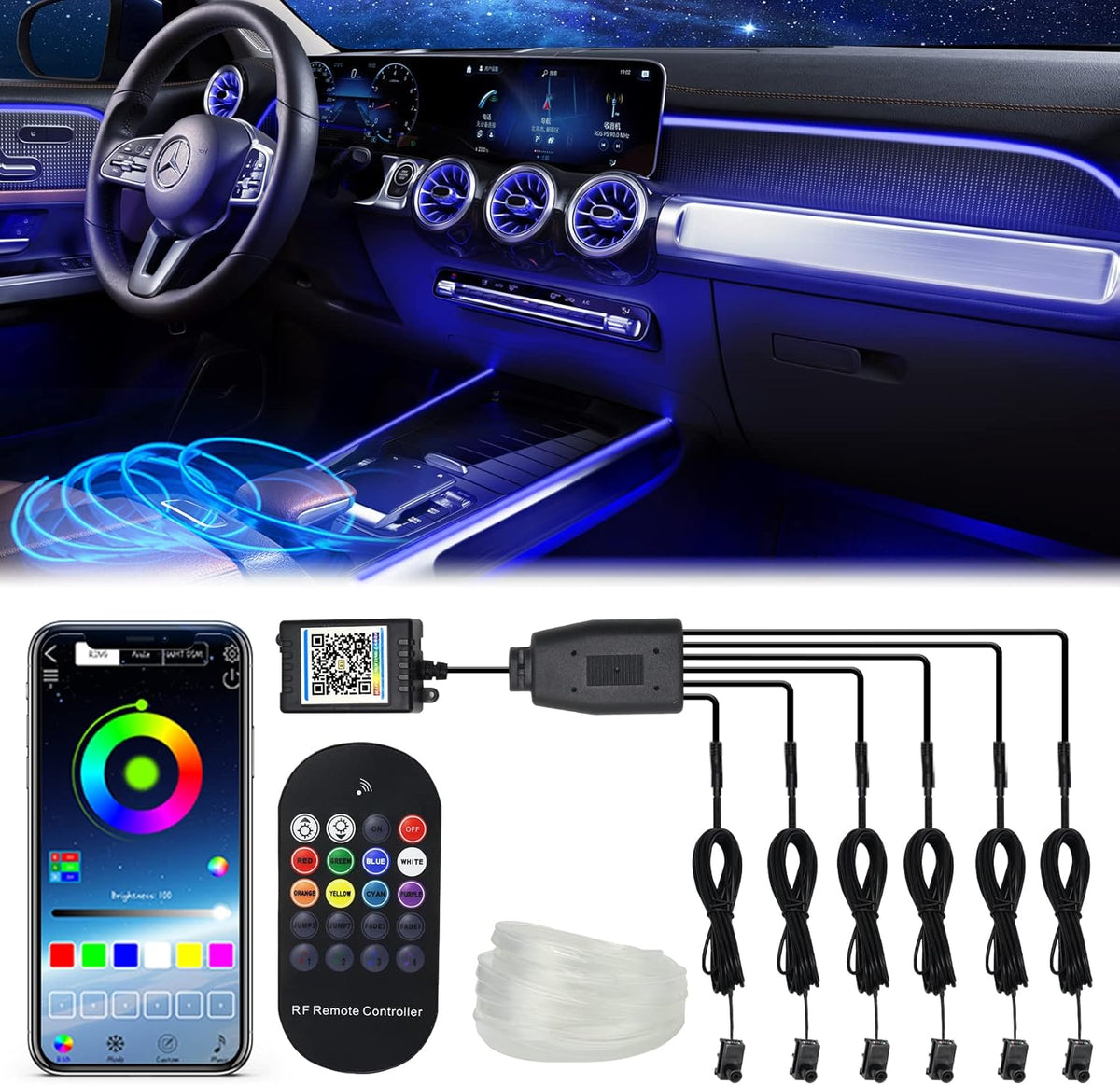 6 in 1 Car LED Strip Lights with Remote and APP Control X73099
